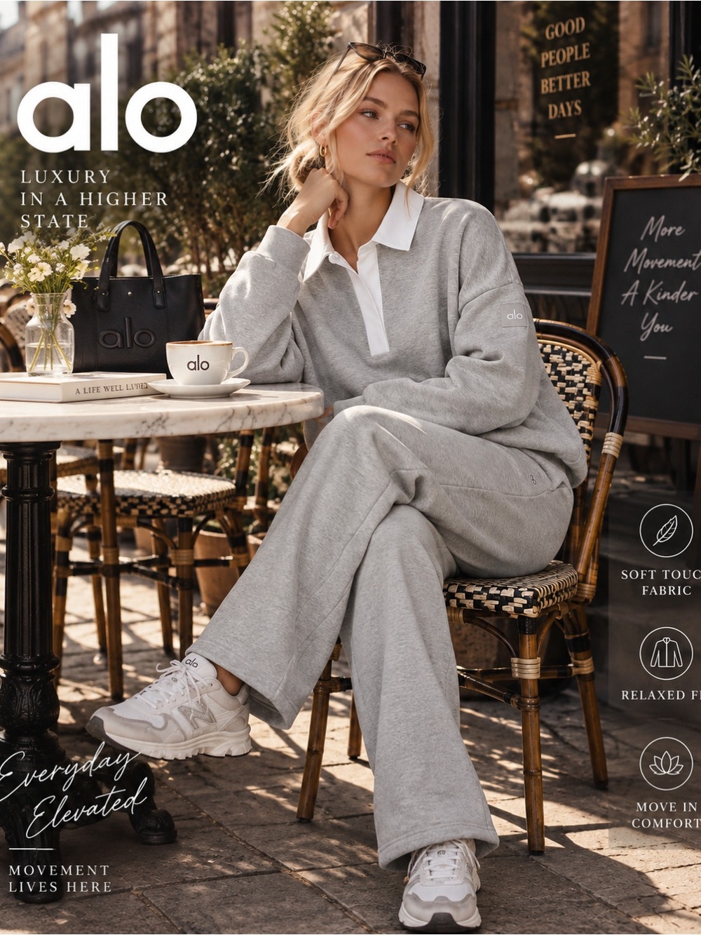 ALO Yoga Henley Pullover + Accolade Straight Leg Sweatpants Grey Set S NEW